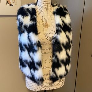 Micheal Kors black and white houndstooth fur vest